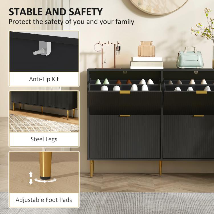 Elegant Four-Drawer Shoe Cabinet - Black