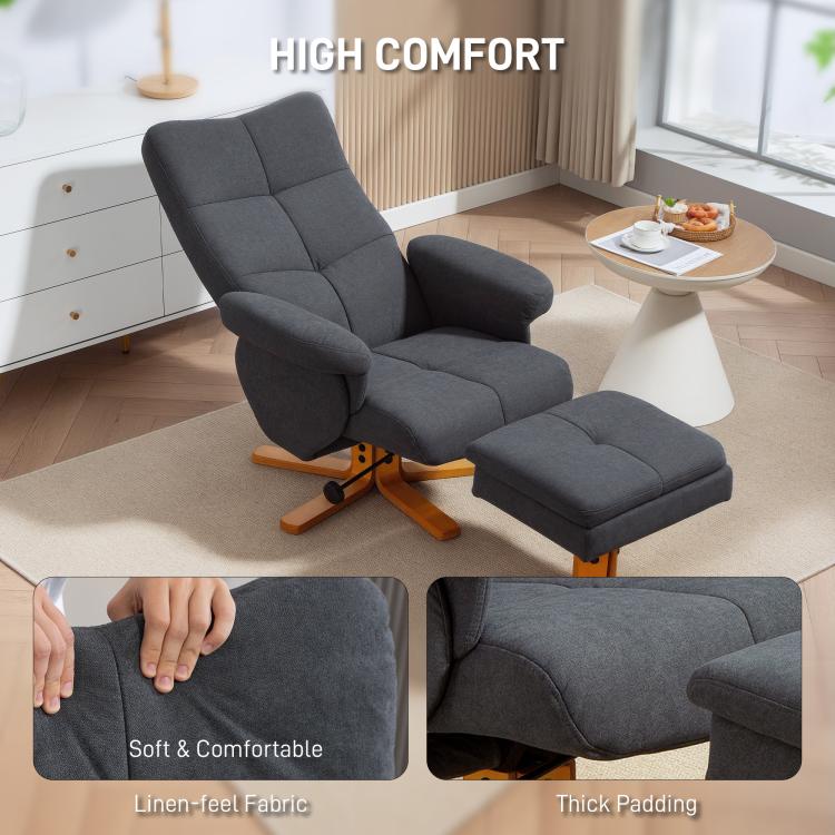 Linen-Look Recliner, with Storage Ottoman - Grey