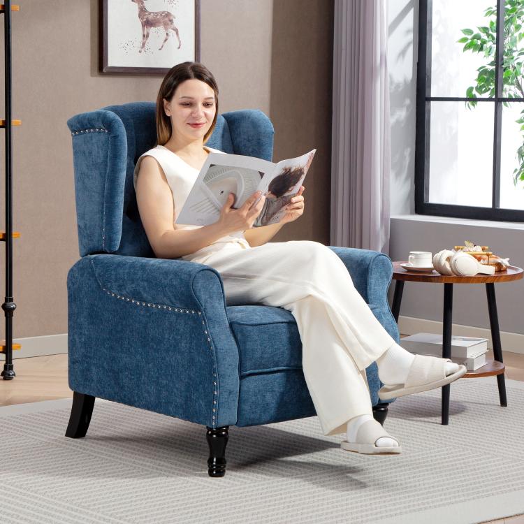 150 Degrees Reclining Vintage Armchair, with footrest, Royal Blue