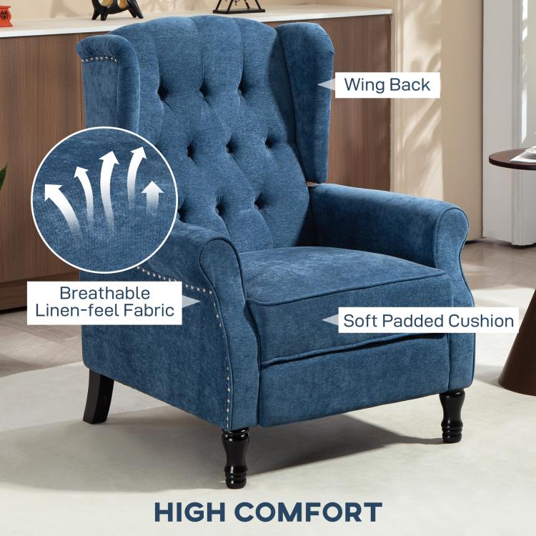 150 Degrees Reclining Vintage Armchair, with footrest, Royal Blue