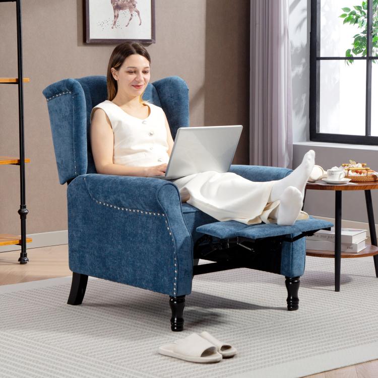 150 Degrees Reclining Vintage Armchair, with footrest, Royal Blue