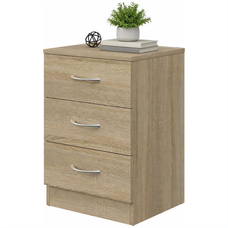 Three-Drawer Simple Bedside Table - Oak