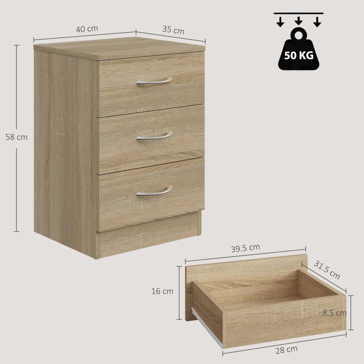 Three-Drawer Simple Bedside Table - Oak