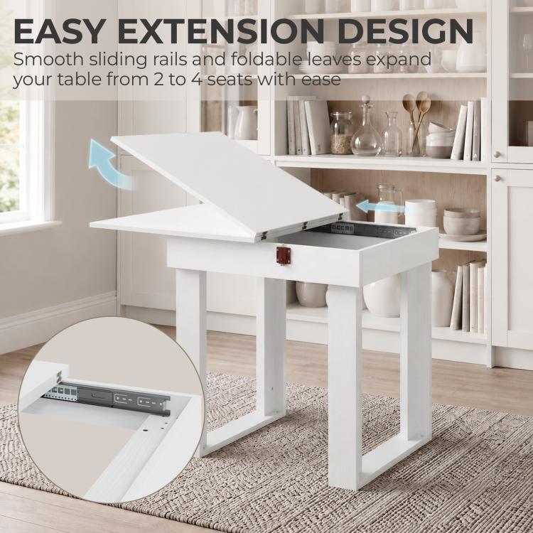Folding Dining Table Under-Table Storage Extendable Kitchen Table Steel Rail White