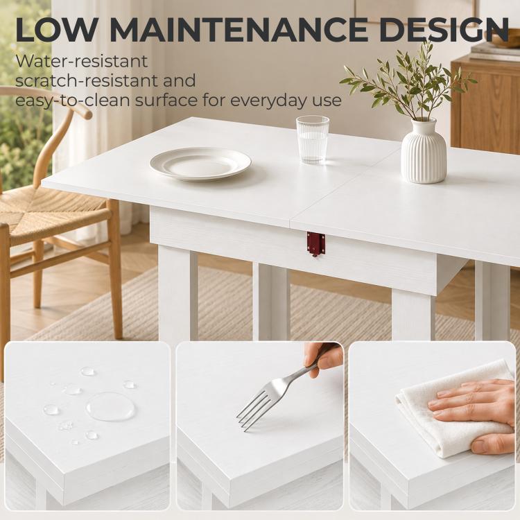 Folding Dining Table Under-Table Storage Extendable Kitchen Table Steel Rail White