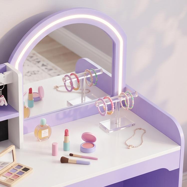 Kids Vanity Set, Kids Dressing Table with Stool, Drawer, Purple