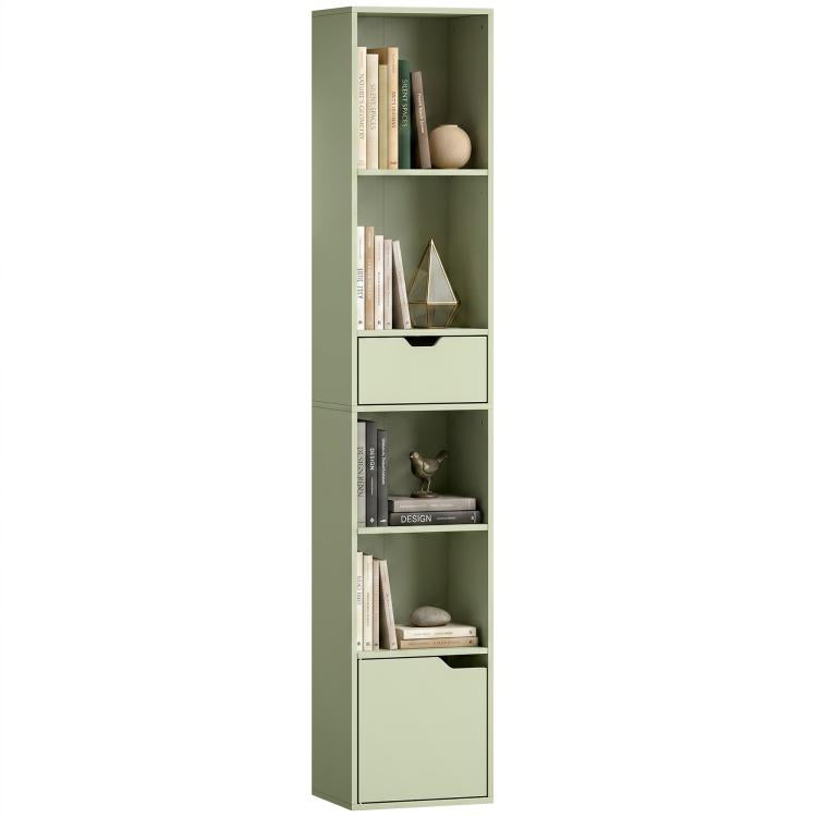 6-Tier Bookcase SlimDrawer Door 30 x 24 x 158 cm Green