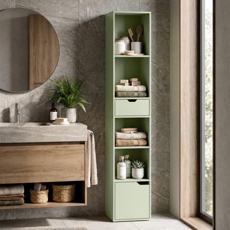 6-Tier Bookcase SlimDrawer Door 30 x 24 x 158 cm Green