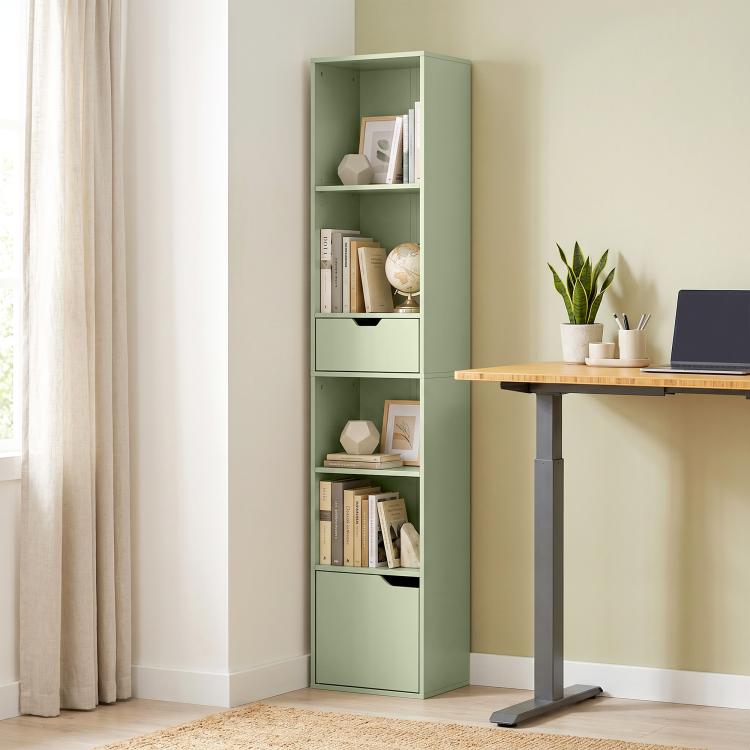 6-Tier Bookcase SlimDrawer Door 30 x 24 x 158 cm Green