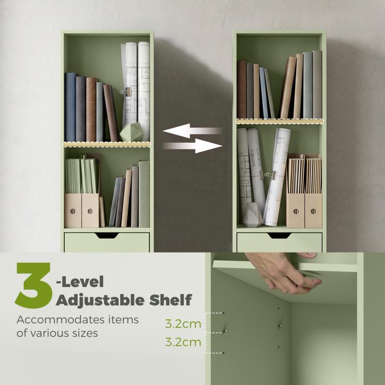 6-Tier Bookcase SlimDrawer Door 30 x 24 x 158 cm Green