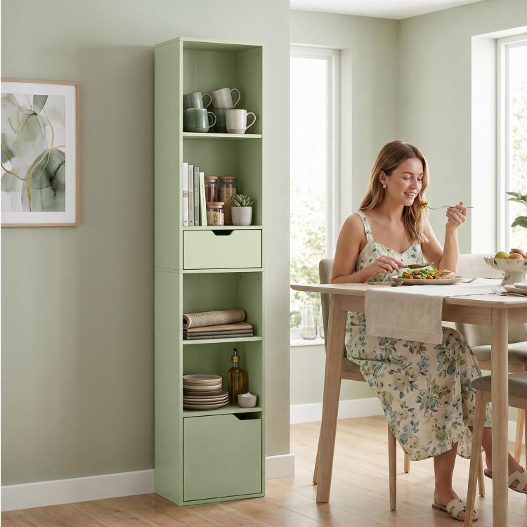 6-Tier Bookcase SlimDrawer Door 30 x 24 x 158 cm Green