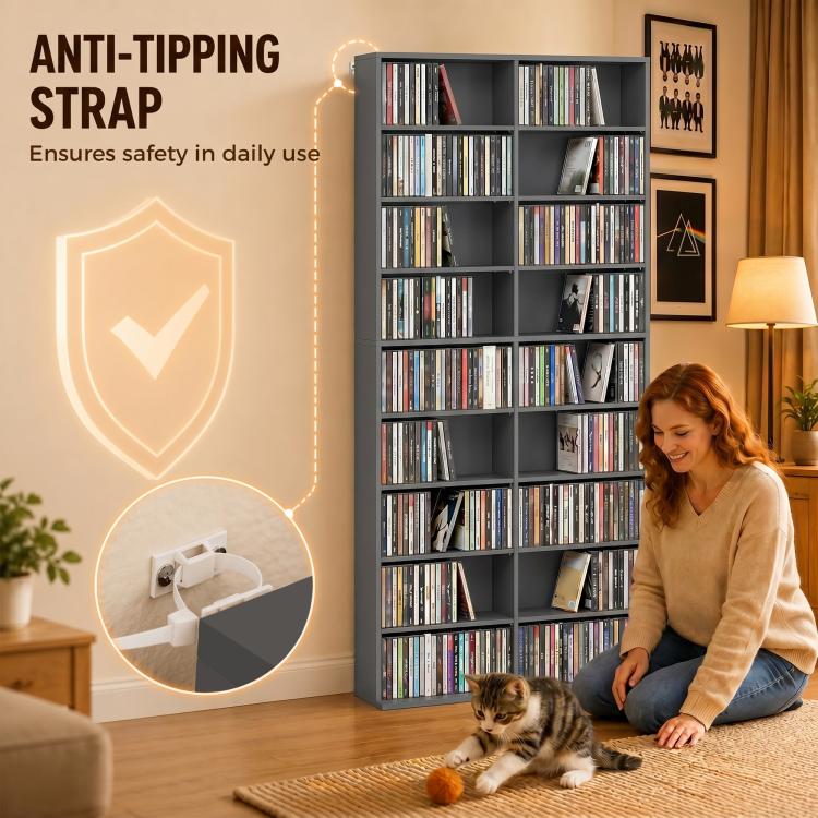 640 CD/360 DVD Storage Unit, Blu-ray Media Storage Shelf, Grey