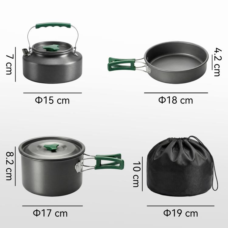 Camping Cookware Set for 2-3 Ultralight Aluminium Cooking Kit Grey