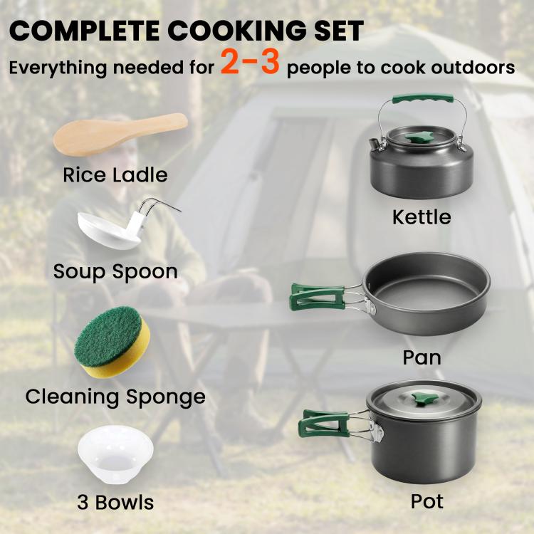 Camping Cookware Set for 2-3 Ultralight Aluminium Cooking Kit Grey