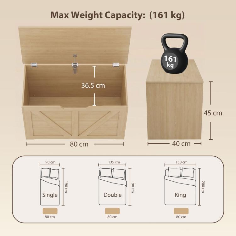 100L Storage Chest w/ Safety Hinge 80 x 40 x 45 cm Nature Wood