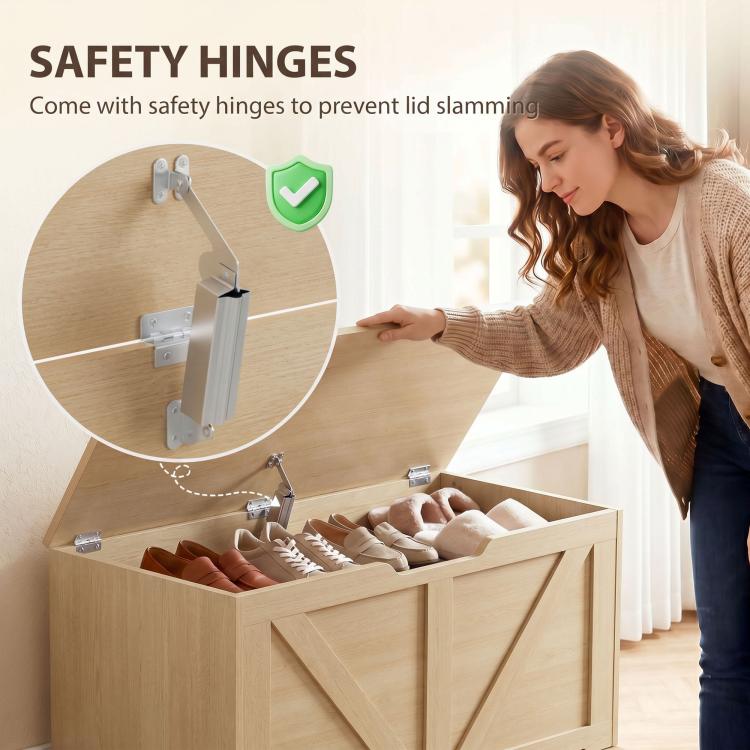 100L Storage Chest w/ Safety Hinge 80 x 40 x 45 cm Nature Wood
