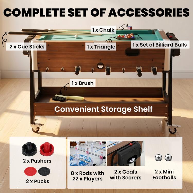 3 in 1 Multi Games Table 3.4ft Sports Table, 4 Lockable Wheels