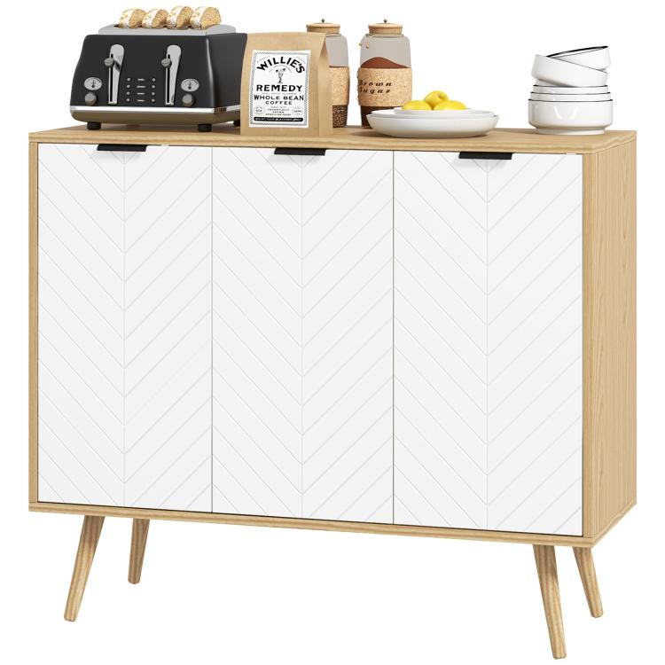 Modern Sideboard and Buffet, Dining Room Cabinet with Adjustable Shelves and 3 Doors, White