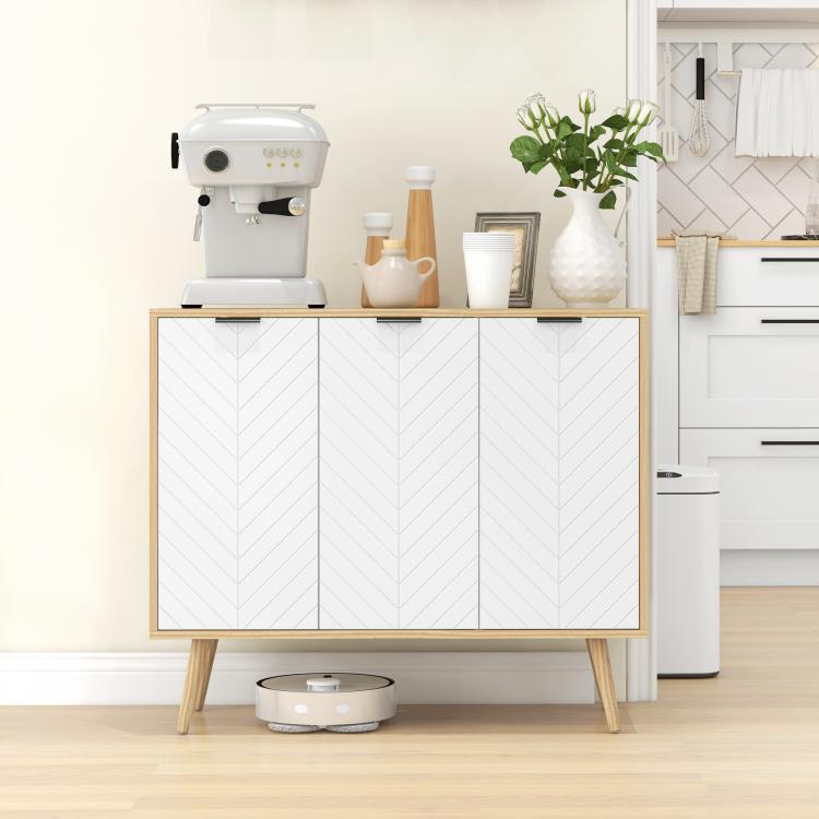 Modern Sideboard and Buffet, Dining Room Cabinet with Adjustable Shelves and 3 Doors, White