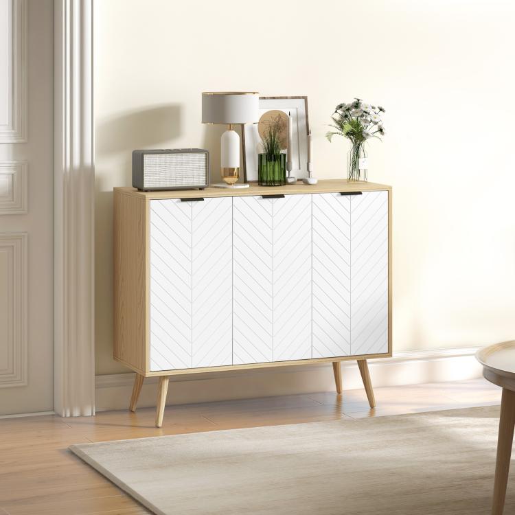 Modern Sideboard and Buffet, Dining Room Cabinet with Adjustable Shelves and 3 Doors, White