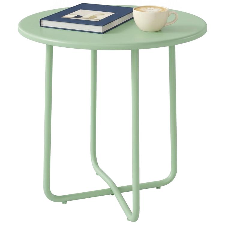 48 cm Round Garden Side Table, Small Metal Outdoor Garden Table with Rolled Edge, Green