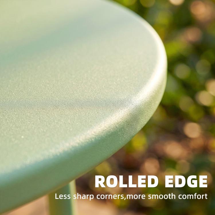 48 cm Round Garden Side Table, Small Metal Outdoor Garden Table with Rolled Edge, Green