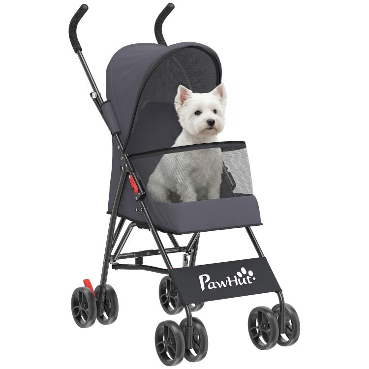 Dog Stroller, Foldable Cat Dog Pram for Miniature Breeds, Pet Stroller with Brake, Mesh Windows, Dark Grey