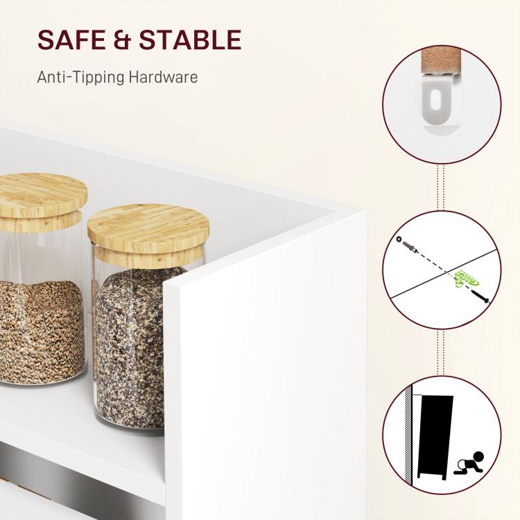 Kitchen Table, Folding Dining Table, with 4-Tier Shelves, Modern Drop-Leaf Table, White