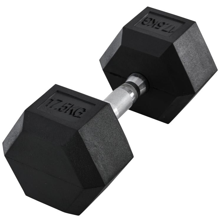17.5KG Single Rubber Hex Dumbbell Portable Hand Weights Dumbbell Home Gym
