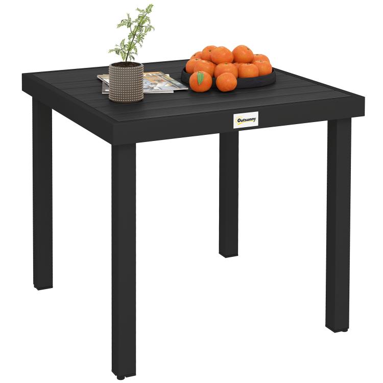 78 cm Garden Dining Table for 4 People, Square Outdoor Coffee End Side Table with Aluminium Legs, Black