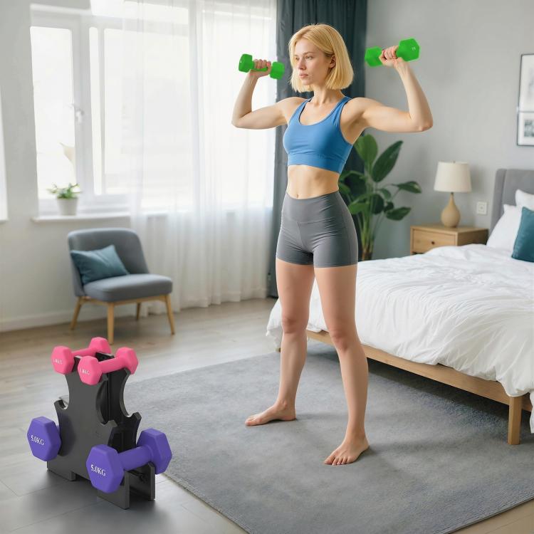 Hex Dumbbells Set with Dumbbell Rack, Hand Weights for Strength Training Weight Lifting, 2 x 1kg, 2 x 3kg, 2 x 5kg
