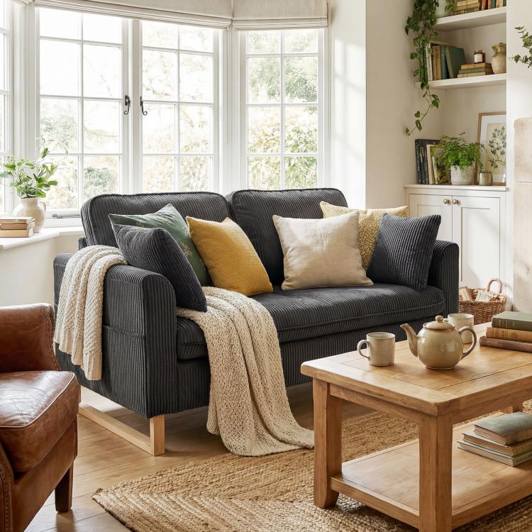 2 Seater Sofa, 140 cm Loveseat Sofa with Spring Cushions, Metal Legs, 2 Pillows, Dark Grey