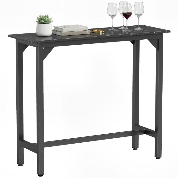 Rectangular Bar Table, Marble Effect Pub Coffee Table for Small Space, Breakfast Dining, Black Marble Effect