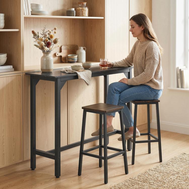 Rectangular Bar Table, Marble Effect Pub Coffee Table for Small Space, Breakfast Dining, Black Marble Effect