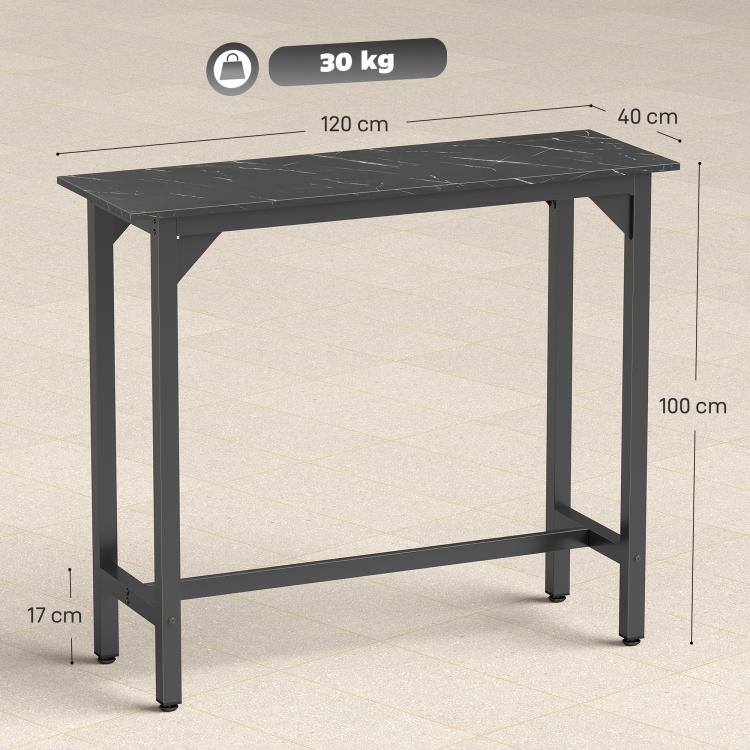 Rectangular Bar Table, Marble Effect Pub Coffee Table for Small Space, Breakfast Dining, Black Marble Effect