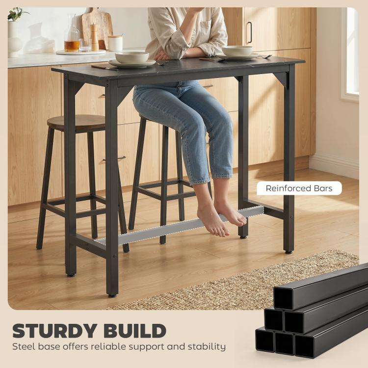 Rectangular Bar Table, Marble Effect Pub Coffee Table for Small Space, Breakfast Dining, Black Marble Effect