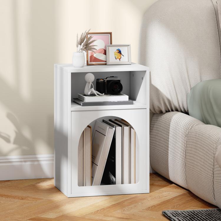 Bedside Table with 2 Open Compartments - White