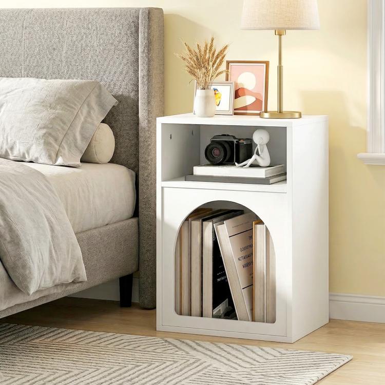 Bedside Table with 2 Open Compartments - White