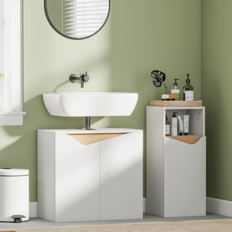 Under Sink Bathroom Cabinet, Bathroom Storage Cabinet with Soft-Close Doors, for Basin without Pedestal, White