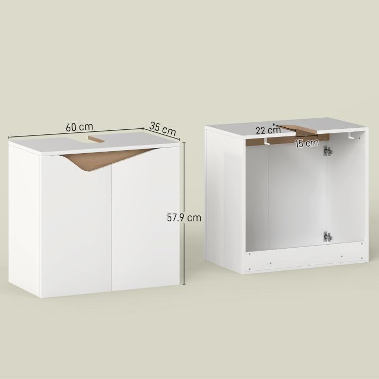 Under Sink Bathroom Cabinet, Bathroom Storage Cabinet with Soft-Close Doors, for Basin without Pedestal, White