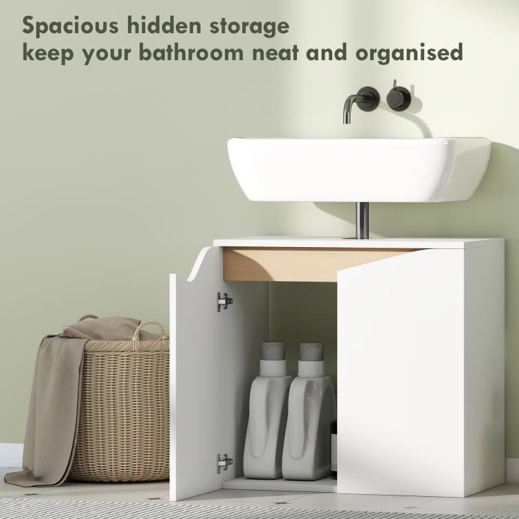 Under Sink Bathroom Cabinet, Bathroom Storage Cabinet with Soft-Close Doors, for Basin without Pedestal, White
