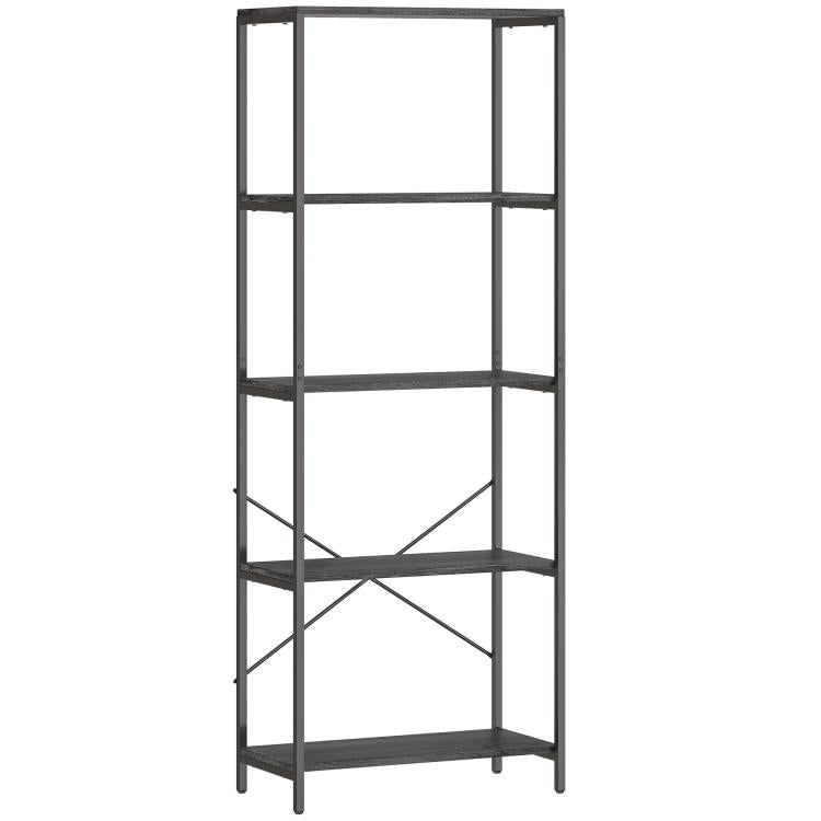 5-Tier Bookshelf, Industrial Bookcase with Metal Frame - Dark Grey and Black