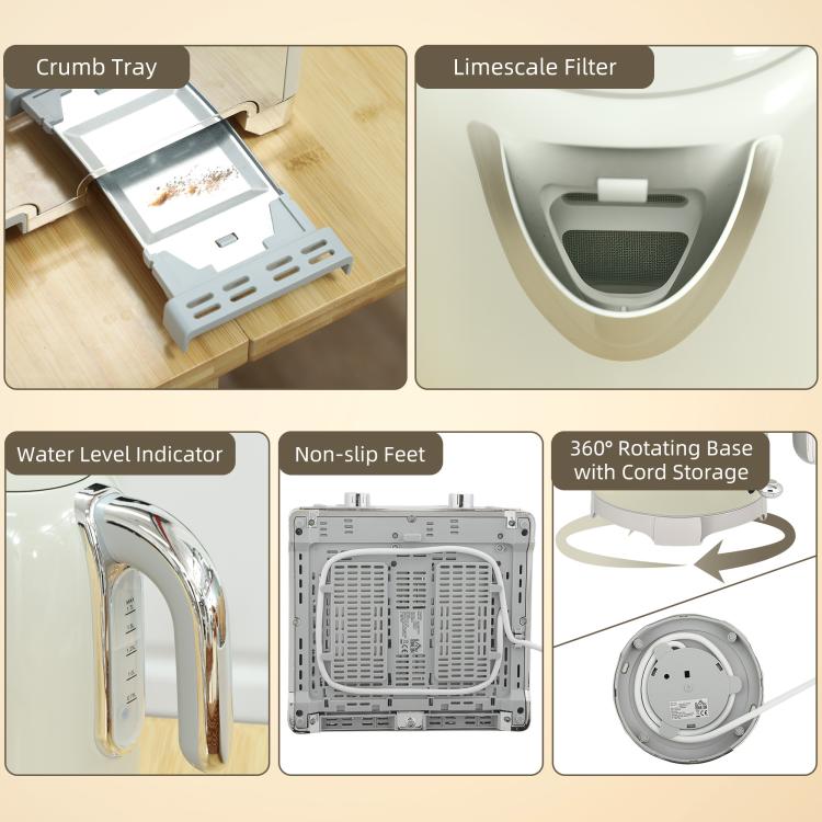 Retro 3000W Kettle and Toaster Set - Grey