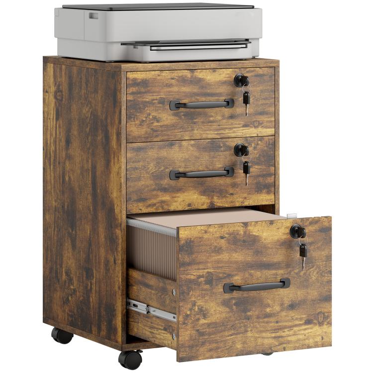 Three Drawer Wood-Effect Filing Cabinet - Rustic Brown