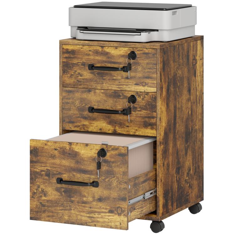 Three Drawer Wood-Effect Filing Cabinet - Rustic Brown