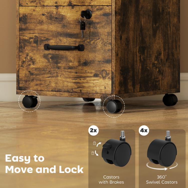 Three Drawer Wood-Effect Filing Cabinet - Rustic Brown