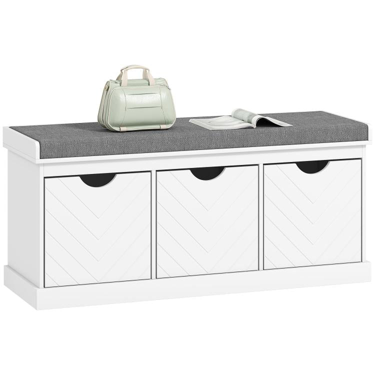 Three-Drawer Shoe Bench, with Seat - White