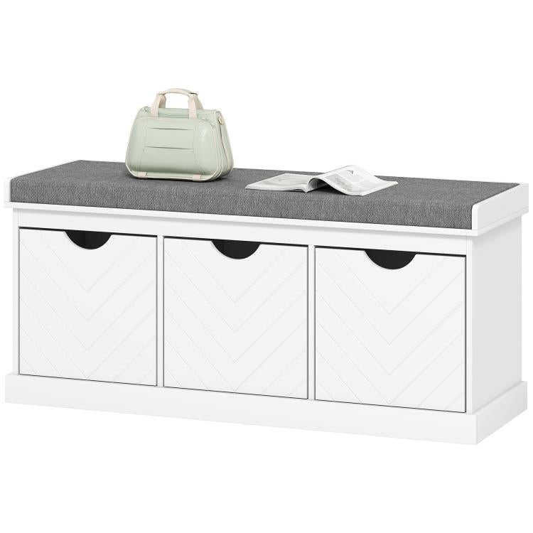 Three-Drawer Shoe Bench, with Seat - White
