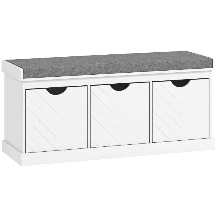 Three-Drawer Shoe Bench, with Seat - White