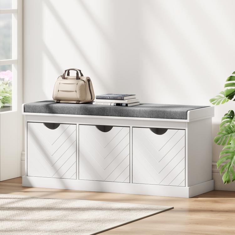 Three-Drawer Shoe Bench, with Seat - White